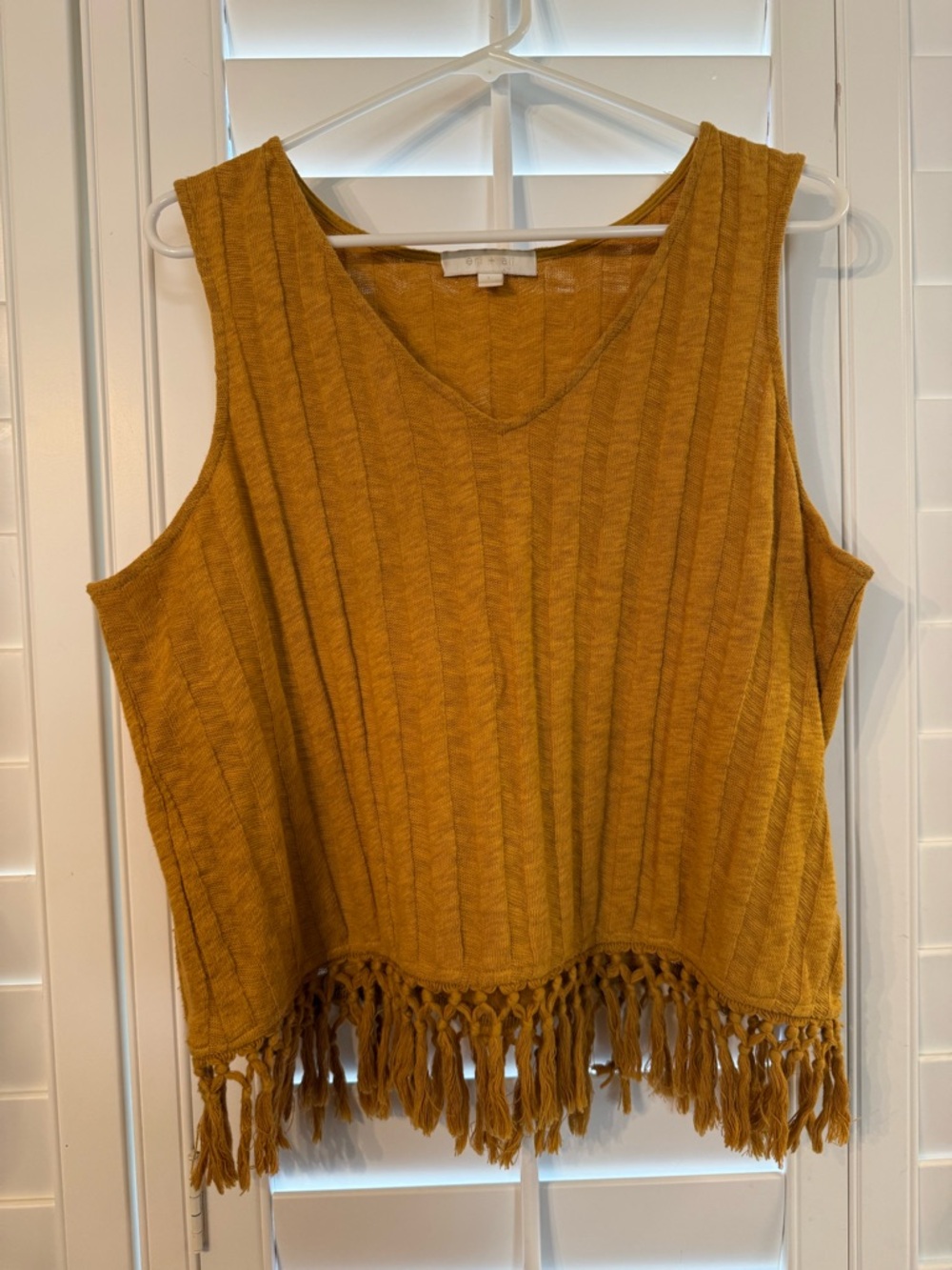 Sleeveless V-Neck Fringe Tank Top in Mustard